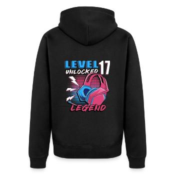 17.Geburtstag - 17 jahre level 17 freigeschaltet - Unisex Premium Bio Zip Hoodie - Schwarz - Hinten - Nico (187cm)