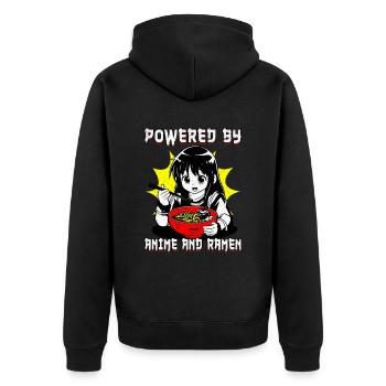 powered by Anime and Ramen - Unisex Premium Bio Zip Hoodie - Schwarz - Hinten - Nico (187cm)