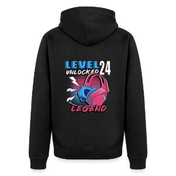 Level 24 Unlocked Birthday Shirt Gift - Unisex Premium Organic Zip Hoodie - black - Back - Nico (187cm)