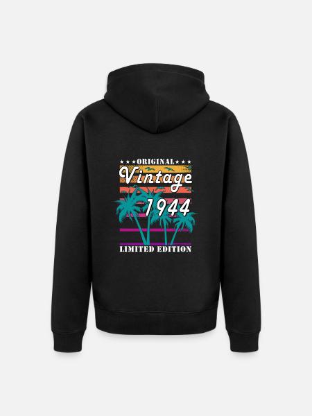 1944 Birthday Born in 1944 Vintage Retro - Unisex Premium Organic Zip Hoodie - black