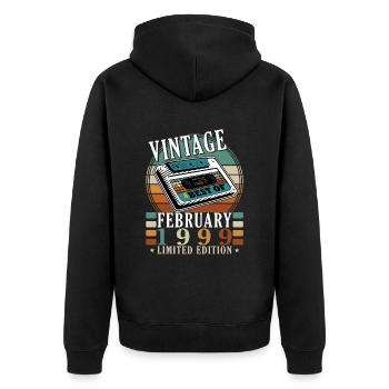 1999 Februar Geschenkidee Retro - Unisex Premium Bio Zip Hoodie - Schwarz - Hinten - Nico (187cm)