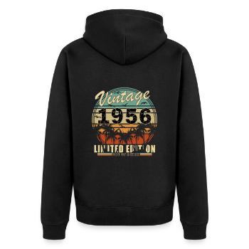 Jahrgang 1956 Vintage Geburtstag Best of 1956 - Unisex Premium Bio Zip Hoodie - Schwarz - Hinten - Nico (187cm)