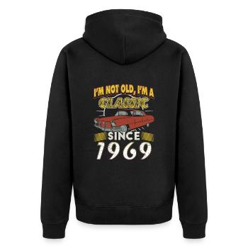 Oldtimer 1969 55. Geburtstag Geschenk Herren - Unisex Premium Bio Zip Hoodie - Schwarz - Hinten - Nico (187cm)