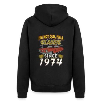 FUNNY 50TH BIRTHDAY CLASSIC CAR 1974 UNIQUE PIECE - Unisex Premium Organic Zip Hoodie - black - Back - Nico (187cm)