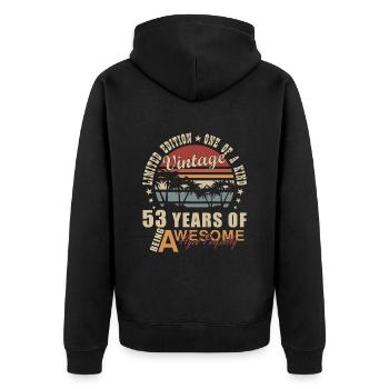 53. Geburtstag Geschenkidee 53 Jahre Alt Geschenk - Unisex Premium Bio Zip Hoodie - Schwarz - Hinten - Nico (187cm)