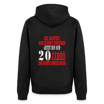 20 Jahre alt 20 Jährige 20 Jähriger Zwansich 20. - Unisex Premium Bio Zip Hoodie - Schwarz - Hinten - Nico (187cm)