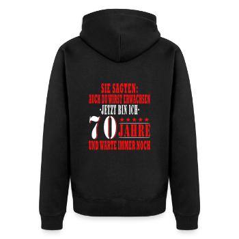 70. Geburtstag lustige Geschenke Männer 70 Jahre - Unisex Premium Bio Zip Hoodie - Schwarz - Hinten - Nico (187cm)