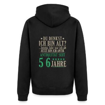 Antiquität 56 Jahre alt - 56. Geburtstag Spruch - Unisex Premium Bio Zip Hoodie - Schwarz - Hinten - Nico (187cm)