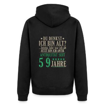 Antiquität 59 Jahre alt - 59. Geburtstag Spruch - Unisex Premium Bio Zip Hoodie - Schwarz - Hinten - Nico (187cm)