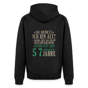 Antiquität 57 Jahre alt - 57. Geburtstag Spruch - Unisex Premium Bio Zip Hoodie - Schwarz - Hinten - Nico (187cm)