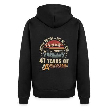Vintage 47 Years - Birthday Gift 47 Years - Unisex Premium Organic Zip Hoodie - black - Back - Nico (187cm)