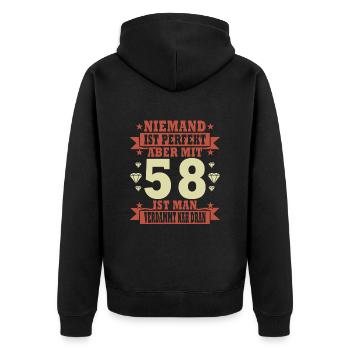 58 Jahre 58. Geburtstag lustiger Spruch Geschenk - Unisex Premium Bio Zip Hoodie - Schwarz - Hinten - Nico (187cm)