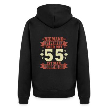 55 Jahre 55. Geburtstag lustiger Spruch Geschenk - Unisex Premium Bio Zip Hoodie - Schwarz - Hinten - Nico (187cm)