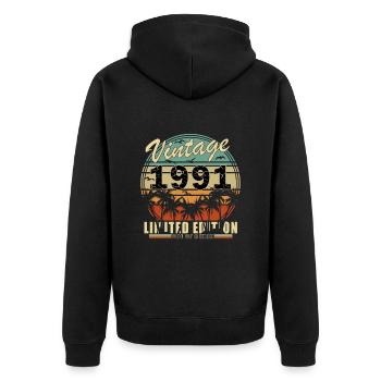 Retro 1991 Vintage Geschenk 33. Geburtstag 33 Jahr - Unisex Premium Bio Zip Hoodie - Schwarz - Hinten - Nico (187cm)