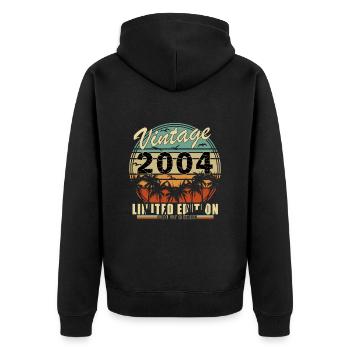 Vintage 2004 - 20 Jahre Limited Edition - Unisex Premium Bio Zip Hoodie - Schwarz - Hinten - Nico (187cm)