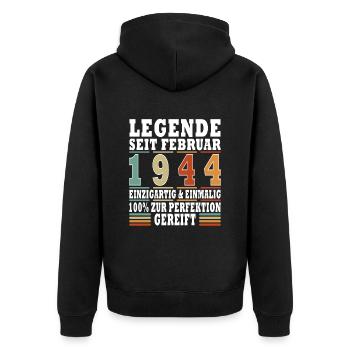 Geburtstagsgeschenk Februar 1944 Jahrgang 80 Jahre - Unisex Premium Bio Zip Hoodie - Schwarz - Hinten - Nico (187cm)