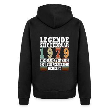 Februar 1979 Jubiläum 1979 Legenden Februar - Unisex Premium Bio Zip Hoodie - Schwarz - Hinten - Nico (187cm)