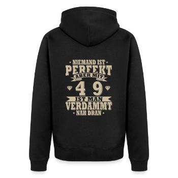 49. Geburtstag 49 Jahre 1975 Jahrgang Geschenk - Unisex Premium Bio Zip Hoodie - Schwarz - Hinten - Nico (187cm)