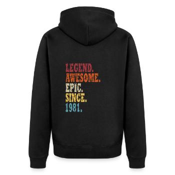 Jahrgang 1981 43 Jahre alt 43. Geburtstag Limitier - Unisex Premium Bio Zip Hoodie - Schwarz - Hinten - Nico (187cm)