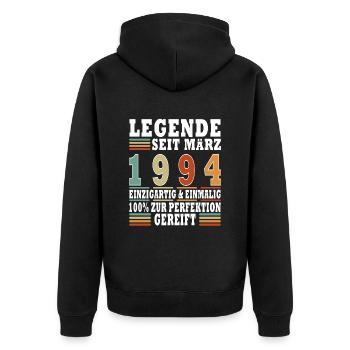 Vintage Made In 1994 Baujahr März 1994 Geboren - Unisex Premium Bio Zip Hoodie - Schwarz - Hinten - Nico (187cm)