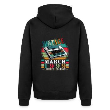 März 1999 Jubiläumsgeschenk. März 1999. März - Unisex Premium Bio Zip Hoodie - Schwarz - Hinten - Nico (187cm)