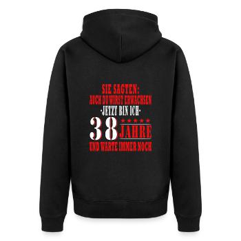 38. Geburtstag 38 Jahre Geschenk - Unisex Premium Bio Zip Hoodie - Schwarz - Hinten - Nico (187cm)