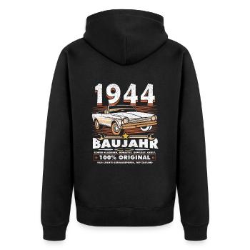80. Geburtstag Oldtimer Modell 1944 80 Jahre - Unisex Premium Bio Zip Hoodie - Schwarz - Hinten - Nico (187cm)