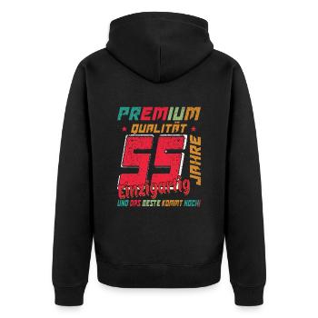 55 Jahre fünfundfünfzig Geburtstagsgeschenk 55. - Unisex Premium Bio Zip Hoodie - Schwarz - Hinten - Nico (187cm)