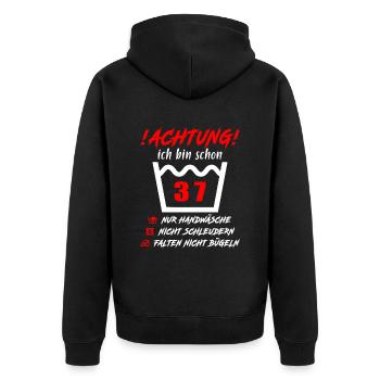 Schonend Behandeln 37 Jahre - 37. Geburtstag - Unisex Premium Bio Zip Hoodie - Schwarz - Hinten - Nico (187cm)