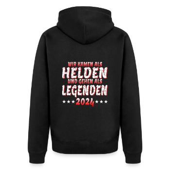 Helden und Legenden - Abschlussklasse 2024 - Unisex Premium Bio Zip Hoodie - Schwarz - Hinten - Nico (187cm)