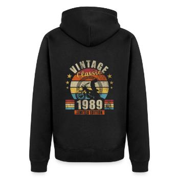 1989 Jahrgang Geburtstag Biker Motorrad Geschenk - Unisex Premium Bio Zip Hoodie - Schwarz - Hinten - Nico (187cm)