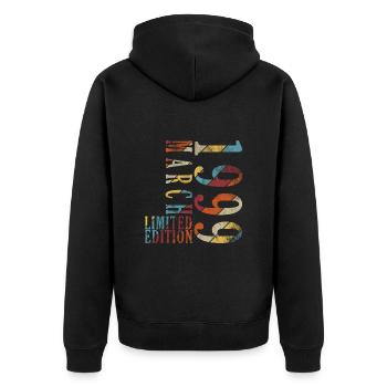 März 1999 Jubiläumsgeschenk. März 1999. März - Unisex Premium Bio Zip Hoodie - Schwarz - Hinten - Nico (187cm)