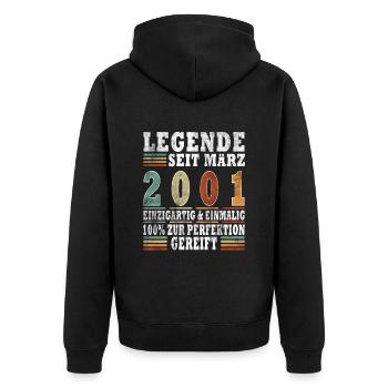 März 2001 Jubiläum 2001 Legenden März - Unisex Premium Bio Zip Hoodie - Schwarz - Hinten - Nico (187cm)