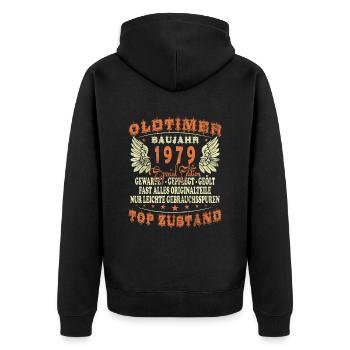Oldtimer Baujahr 1979 Geboren Jahrgang 1979 - Unisex Premium Bio Zip Hoodie - Schwarz - Hinten - Nico (187cm)