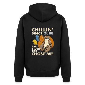Faultier Geburtstag 2006 Geboren Jahrgang 2006 - Unisex Premium Bio Zip Hoodie - Schwarz - Hinten - Nico (187cm)