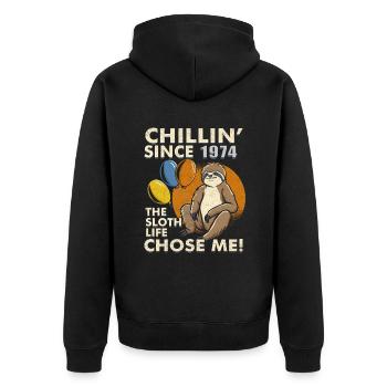 Sloth Birthday 1974 Born 1974 - Unisex Premium Organic Zip Hoodie - black - Back - Nico (187cm)