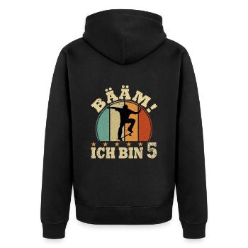 Ich bin schon 5 | 5. Geburtstag Jungen Skateboard - Unisex Premium Bio Zip Hoodie - Schwarz - Hinten - Nico (187cm)