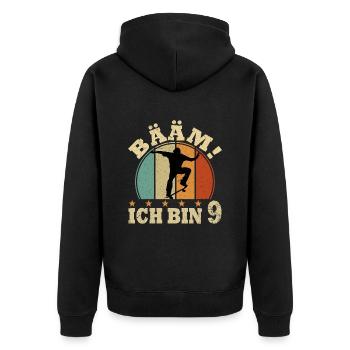 Ich bin schon 9 | 9. Geburtstag Jungen Skateboard - Unisex Premium Bio Zip Hoodie - Schwarz - Hinten - Nico (187cm)