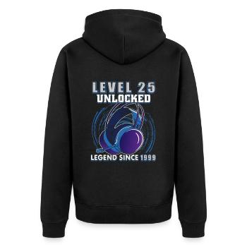 Level 25 Unlocked Legendary since 1999 - Unisex Premium Organic Zip Hoodie - black - Back - Nico (187cm)
