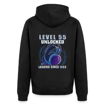 Niveau 55 débloqué Légendaire depuis 1969 - Veste à capuche bio Premium Unisexe - noir - Dos - Nico (187cm)