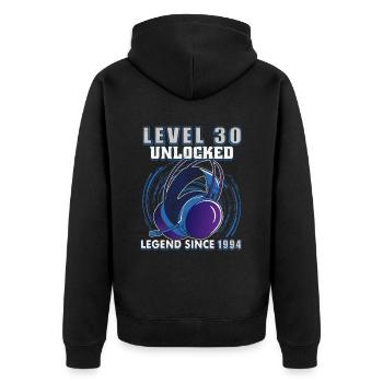 Level 30 Unlocked Legendary since 1994 - Unisex Premium Organic Zip Hoodie - black - Back - Nico (187cm)