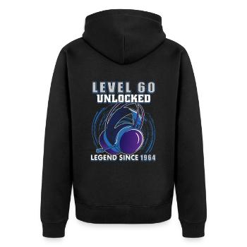 Level 60 Unlocked Legendary since 1964 - Unisex Premium Organic Zip Hoodie - black - Back - Nico (187cm)