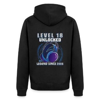 Level 18 Unlocked 2006, Birthday Gift - Unisex Premium Organic Zip Hoodie - black - Back - Nico (187cm)