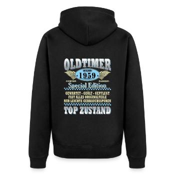 Oldtimer Baujahr 1959 65 Jahre Jubiläum - Unisex Premium Bio Zip Hoodie - Schwarz - Hinten - Nico (187cm)
