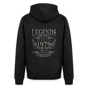 Legenden Werden Im April 1979 Geboren - 1979 - Unisex Premium Bio Zip Hoodie - Schwarz - Hinten - Nico (187cm)