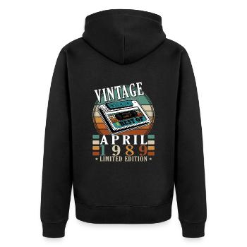 April 1989. Geburtstagsgeschenk April 1989 April - Unisex Premium Bio Zip Hoodie - Schwarz - Hinten - Nico (187cm)