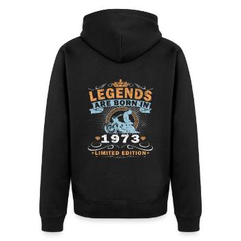 Motard Anniversaire Légendes Né en 1973 - Veste à capuche bio Premium Unisexe - noir - Dos - Nico (187cm)