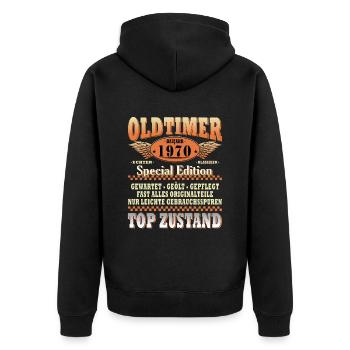 Vintage 1970 Geburtstagsgeschenk 1970 Baujahr - Unisex Premium Bio Zip Hoodie - Schwarz - Hinten - Nico (187cm)