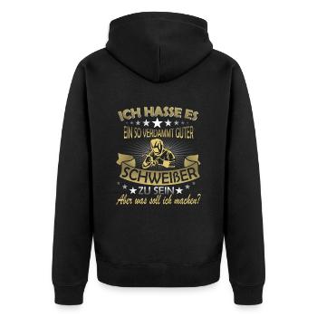 Schweißen Schweißer Spruch - Unisex Premium Bio Zip Hoodie - Schwarz - Hinten - Nico (187cm)