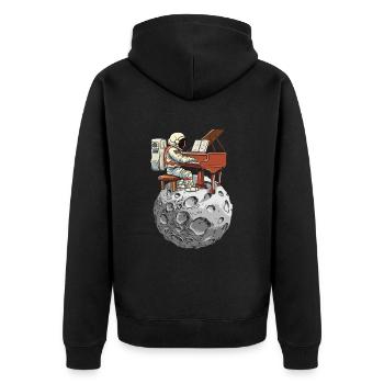 Astronaut Astronautin Klavier Flügel Mond - Unisex Premium Bio Zip Hoodie - Schwarz - Hinten - Nico (187cm)